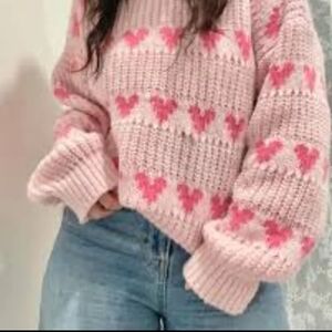 Vintage Knitted Pink Heart Sweater